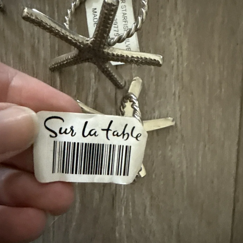 NEW Lot of 4 Sur La Table‎ Silver Starfish Napkin Rings Made in India NWT